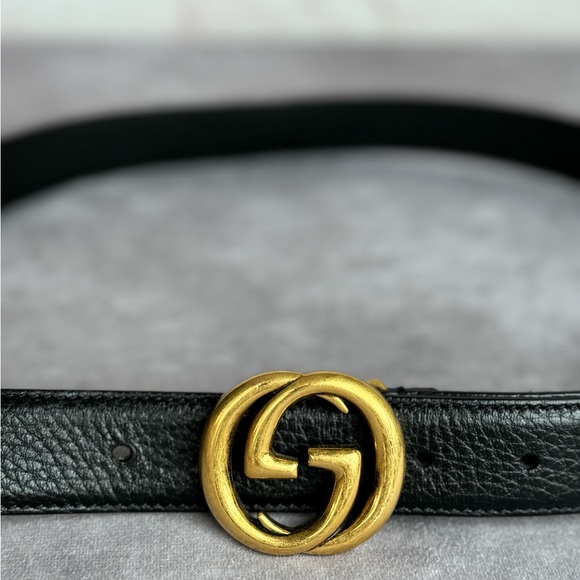 Gucci Interlocking G Double Gg Textured Black Leather Belt 474345 100/40 - Picture 2 of 12